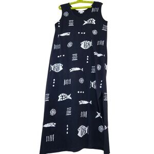 M Mac Size Medium Vermont Country Store Cotton Maxi Dress Black Rock Fish